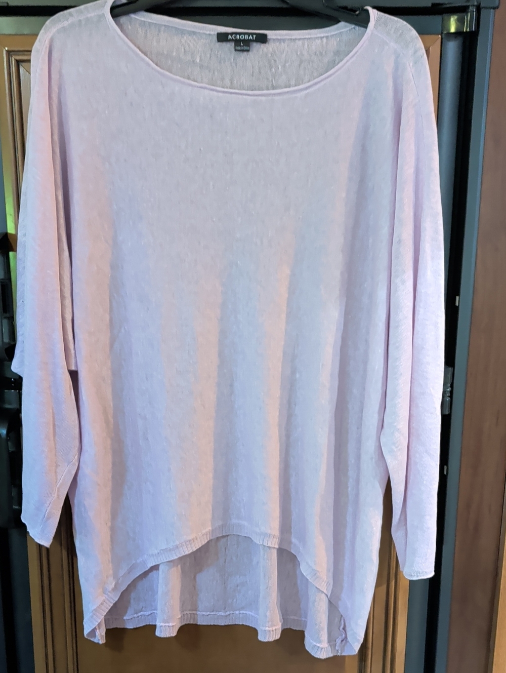 Acrobat Light Pink Long Sleeve High-Low Linen Tunic